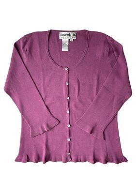 Joseph A. Purple Button-Front Ruffle-Hem Cardigan